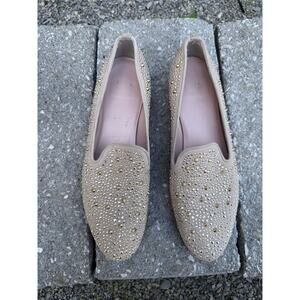 STUART WEITZMAN gold studded jeweled spikes Slipbeads slide on leather loafer